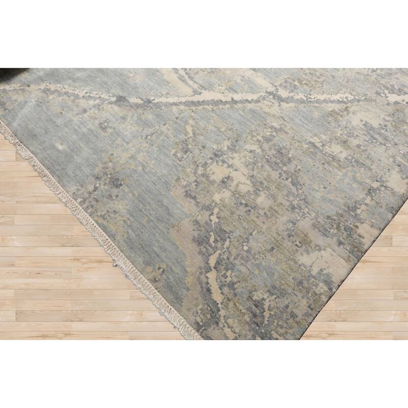 9'x11'11" Ivory Modern Tibetan Wool and Silk Hand Knotted Oriental Rug - 9' x 11' 11''