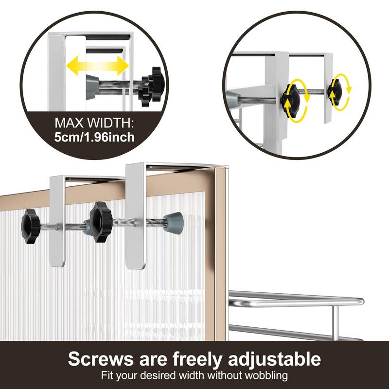 Adjustable Hanging Over the Shower Door Caddy,Bathroom Organizer Shelf Storage with 4 Hooks for Razor - Silver-4 Pack