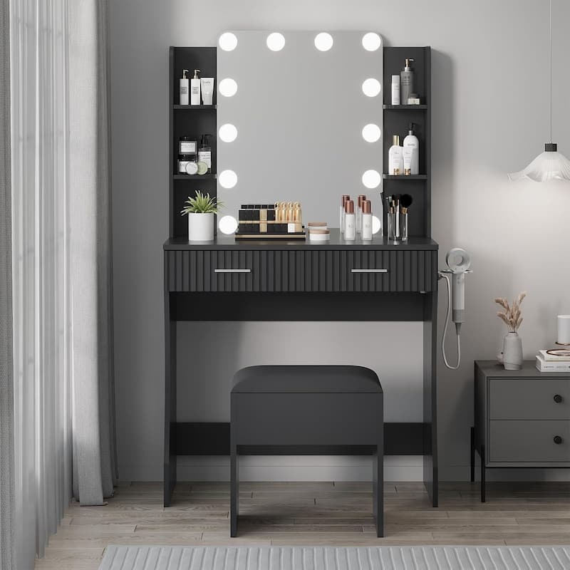 Makeup Vanity Desk Set with Mirror and 12 LED Lights