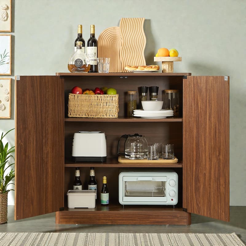 31.5 Inch Modern Wavy Sideboard Cabinet, 2 Door Curved Storage Console with Wood Grain Top