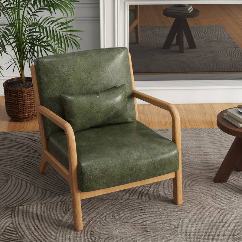 Mid-Century Modern Upholstered Accent Chair with Wood Frame