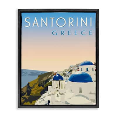 Stupell Vintage Santorini Cityscape Framed Floater Canvas Wall Art Design By Victoria Barnes