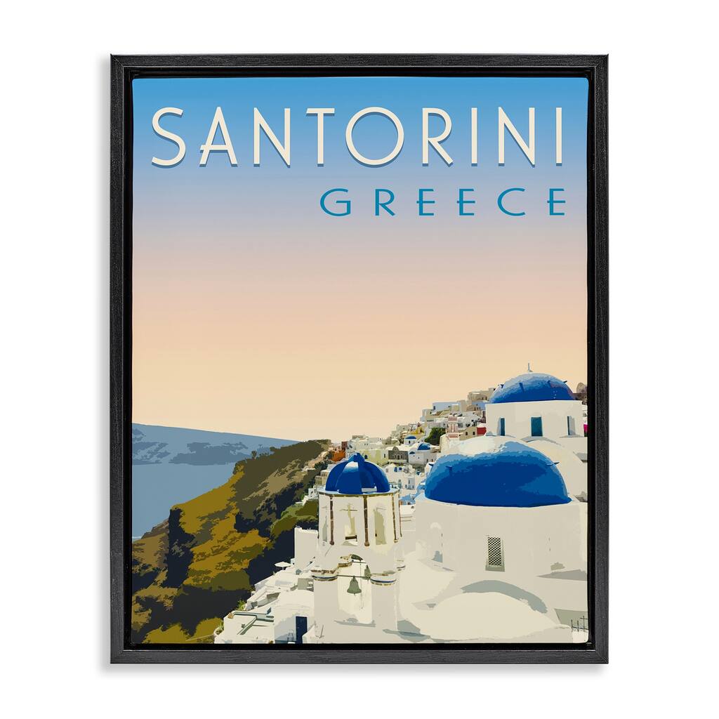 Stupell Vintage Santorini Cityscape Framed Floater Canvas Wall Art Design By Victoria Barnes