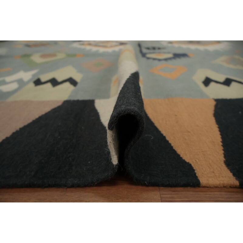Hand Woven Oriental 100% Wool Carpet Southwestern Tribal Greys & Charcoal Kilim Area Rug - 12' 0'' X 12' 0''