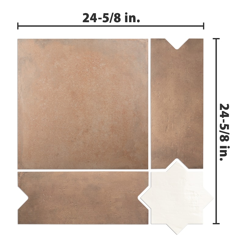 Merola Tile Argile Bordeaux Ferrara with Losanga and Bianco Star 24-5/8" x 24-5/8" Porcelain Floor and Wall Tile - Kit (4 Tiles)