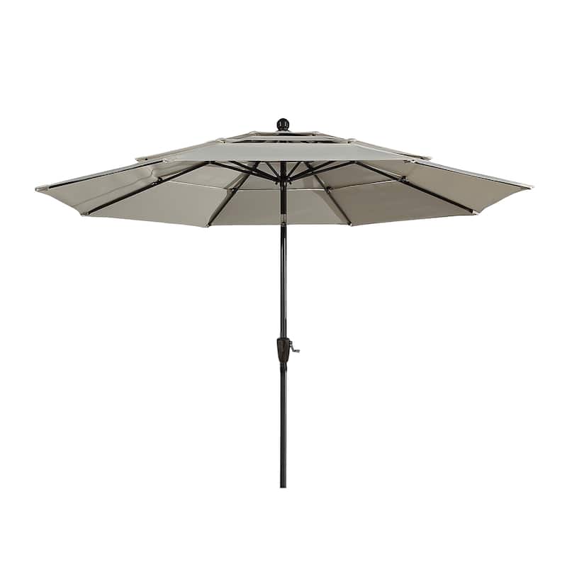 Clihome 10FT 3-Tiers Vented Round Market Umbrella with Crank Lift - Beige