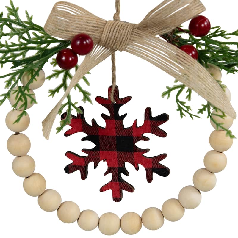Buffalo Plaid Snowflake Wooden Beads Christmas Wreath Ornament - 7" - 5.5"