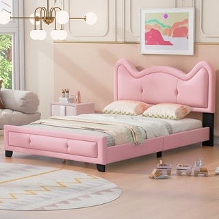 Full Size Upholstered Platform Bed with Ears Shaped Headboard