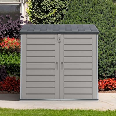 4.6 ft. W x 2.7 ft. D Horizontal Outdoor Plastic Storage Shed, Trash Can Storage Cabinet with 3-Doors
