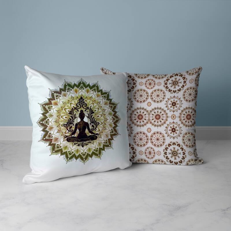 Inner Peace Circle Faux Suede Pillow With Removable Cover in White Olive Black