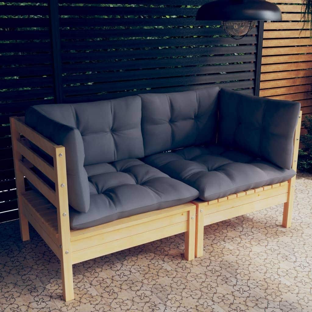vidaXL Solid Wood Pine 2-Seater Patio Sofa with Cushions Seat Multi Colors - 25" x 25" x 24.6"