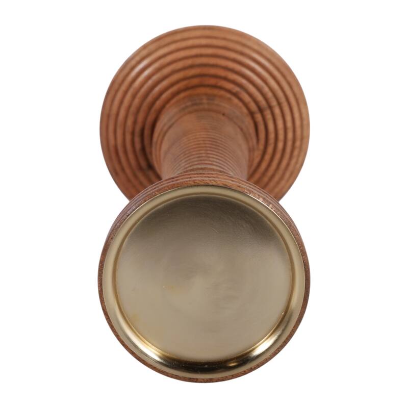 Candle Holder - Brown Mango Wood Ribbed Pillar