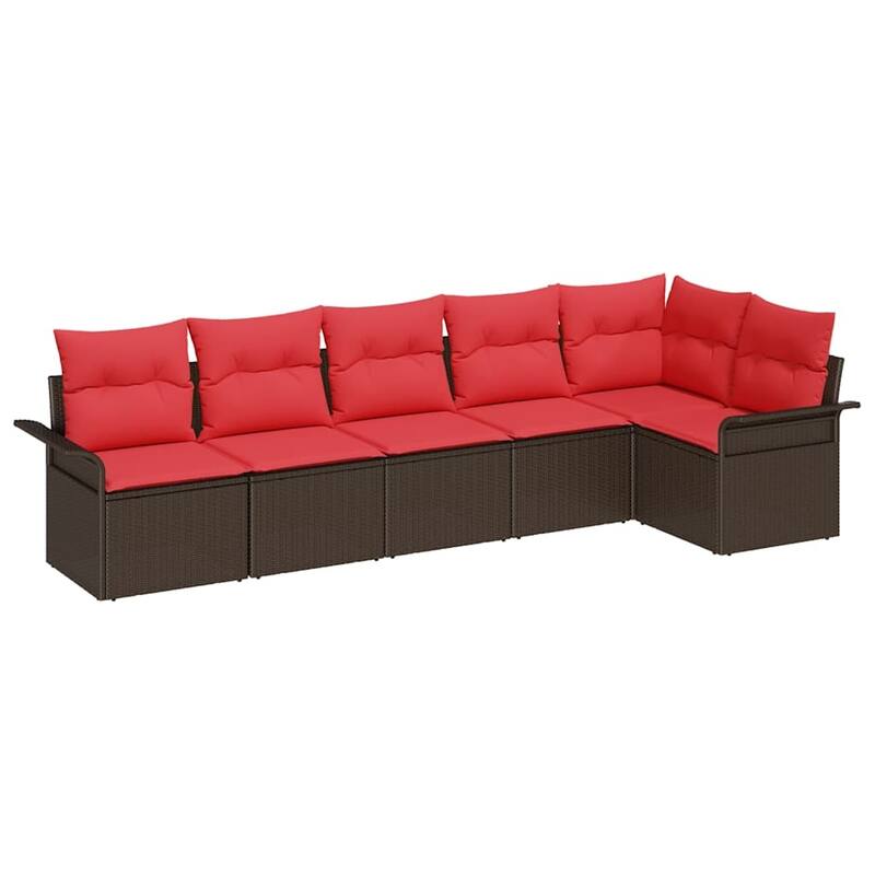 vidaXL 6/7 Garden Sofa Set with Cushions Black/Brown/Grey Poly Rattan - 117.1 x 52.2 x 27.2