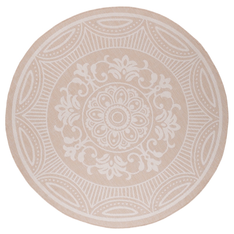 Beverly Rug Beige Medallion Indoor Outdoor Rug, Outside Carpet for Patio, Deck, Porch