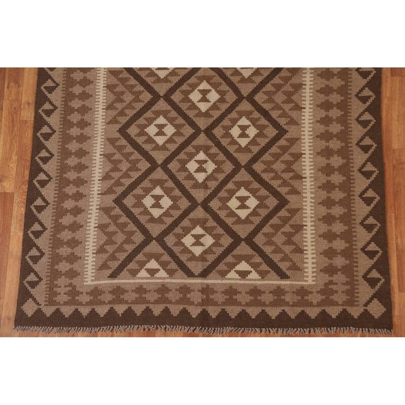 Reversible Geometric Kilim Area Rug Flat-weave Wool Carpet - 5'3" x 8'1"
