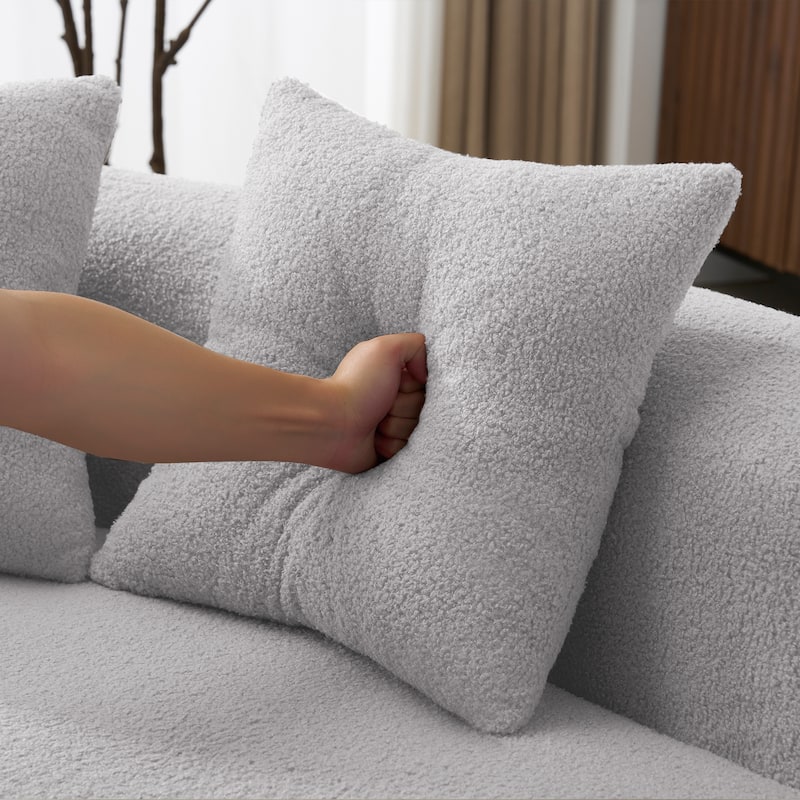 Curved Four Seater Full Compression Sponge Sofa,Teddy Velvet Fabric, No-Assembly Compact Sofa