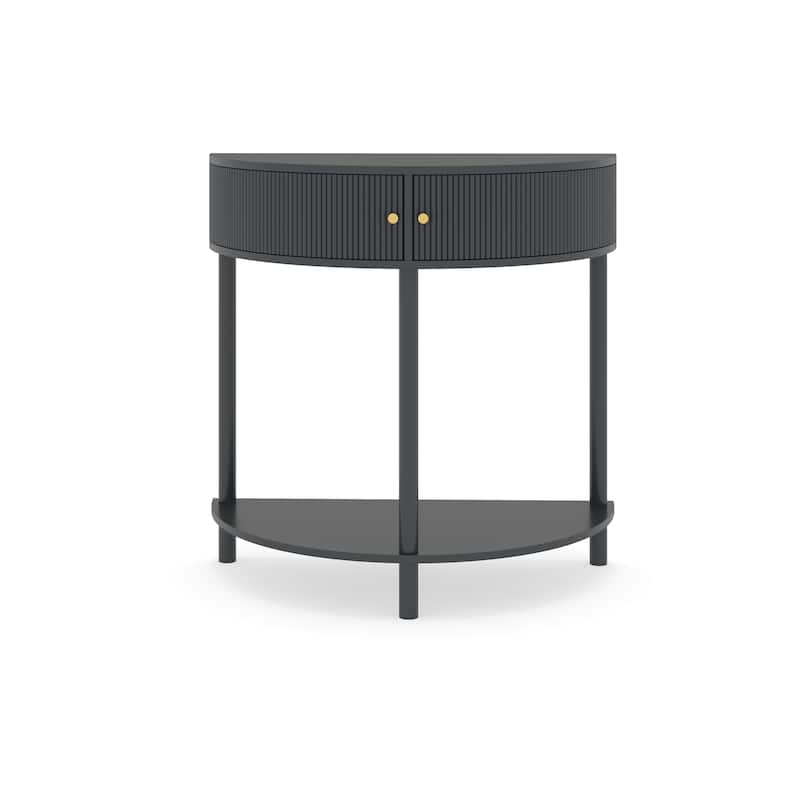 Artisan-Crafted Demi-Lune Console Table,Unique Half Moon Design End Table with 2 Drawers and Shelf