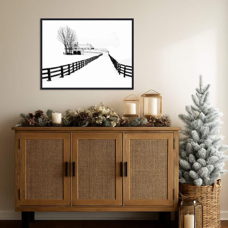 Winter Horse Barn by Jasmine (30 x 23 in.), Framed Canvas Wall Art Print - Sylvie Beaded Black