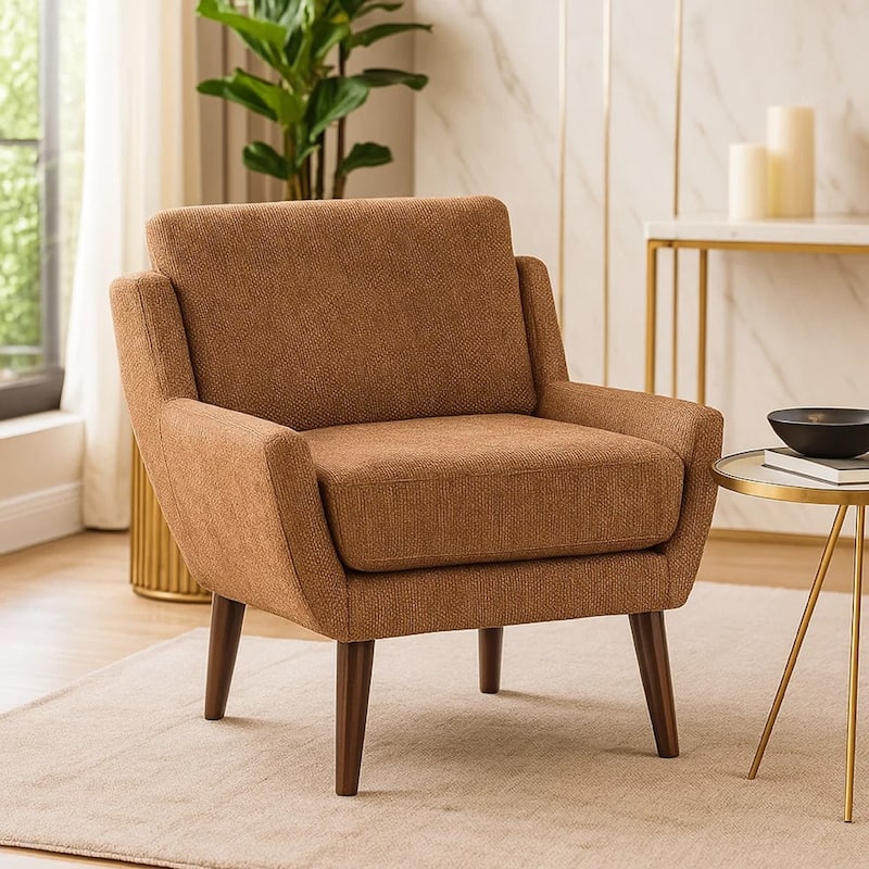 Veny Accent Armchair, Burnt Orange Chenille, Solid Wood Angled Legs