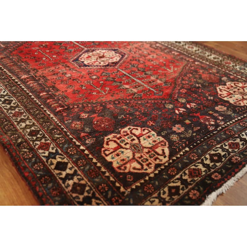 Hand Knotted Oriental 100% Wool Carpet Traditional Geometric Red Shiraz Area Rug - 5' 3'' X 3' 8''