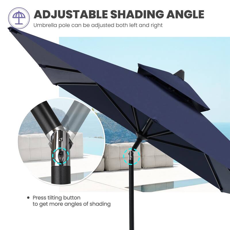 Crestlive 9 x 5 FT Double Top Patio Outdoor Market Umbrella Table Umbrella, Base Not Included