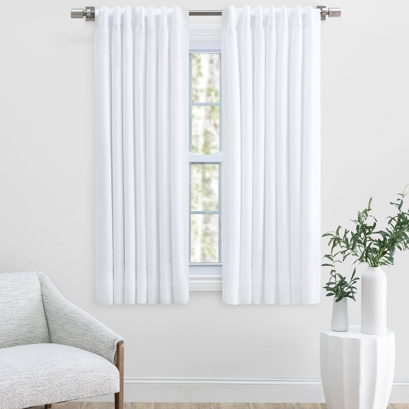 Serene Premium Linen-Cotton Blend Rod Pocket W Back Tabs short Curtain Panel - 48"W  x 54"L - White