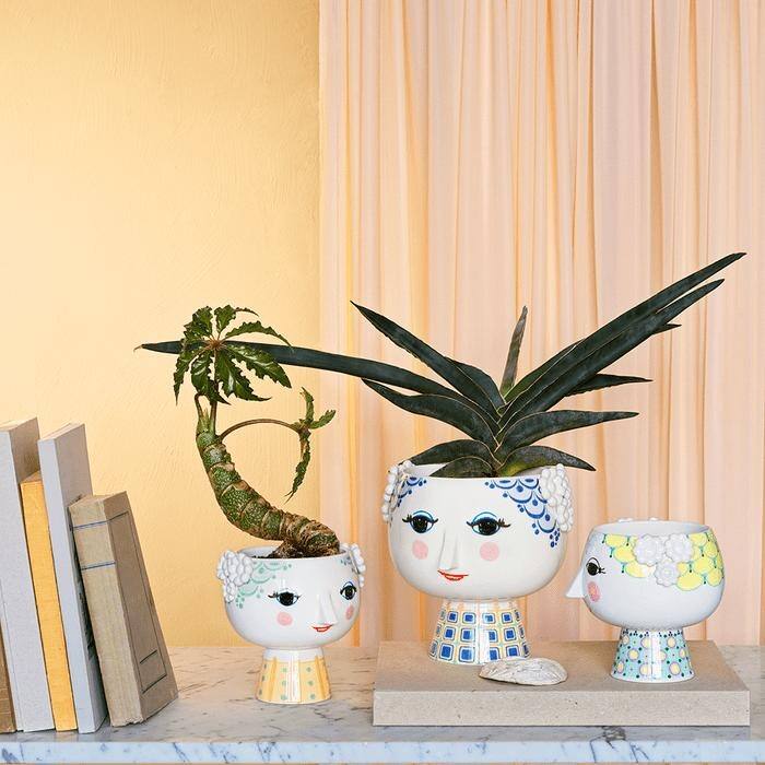 Bjørn Wiinblad Eva Flowerpot On Base, Blue, H: 8.3"
