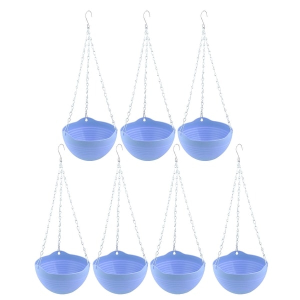 Unique Bargains Family Balcony Plastic Chain Hanging Flower Pot Holder Container Blue 7 Pcs