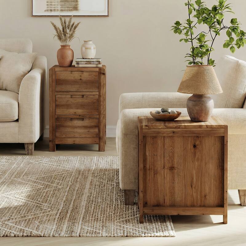 Solid Wood End Table with Drawers