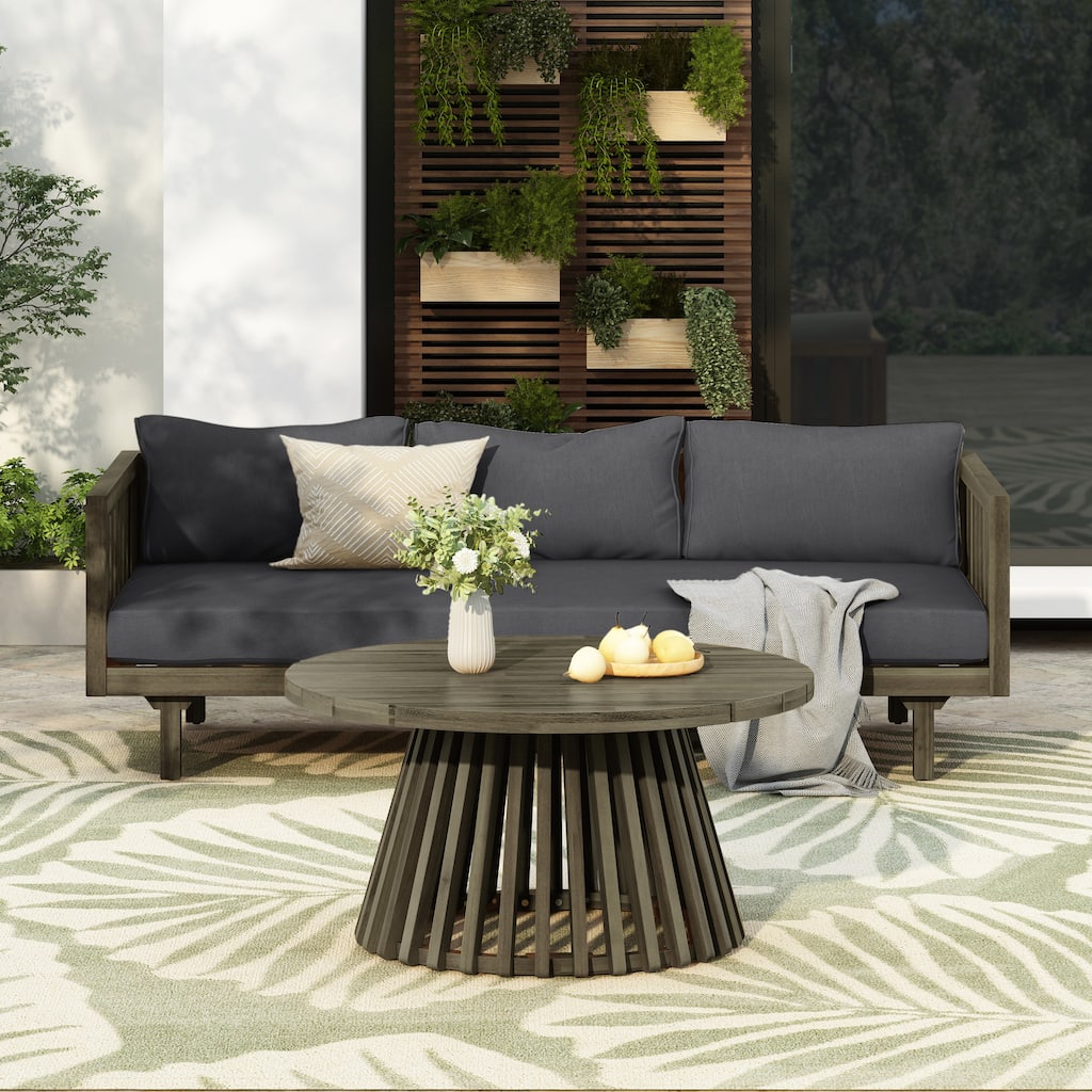 Patio Chat Set with Upholstered 3-Seater Sofa & Wood Coffee Table, Outdoor Conversation Set for Backyard