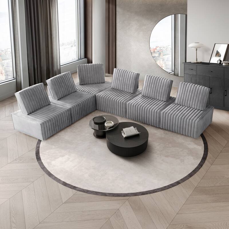 CraftPorch 6-Pieces Contemporary Clean-Line Linen Upholstered