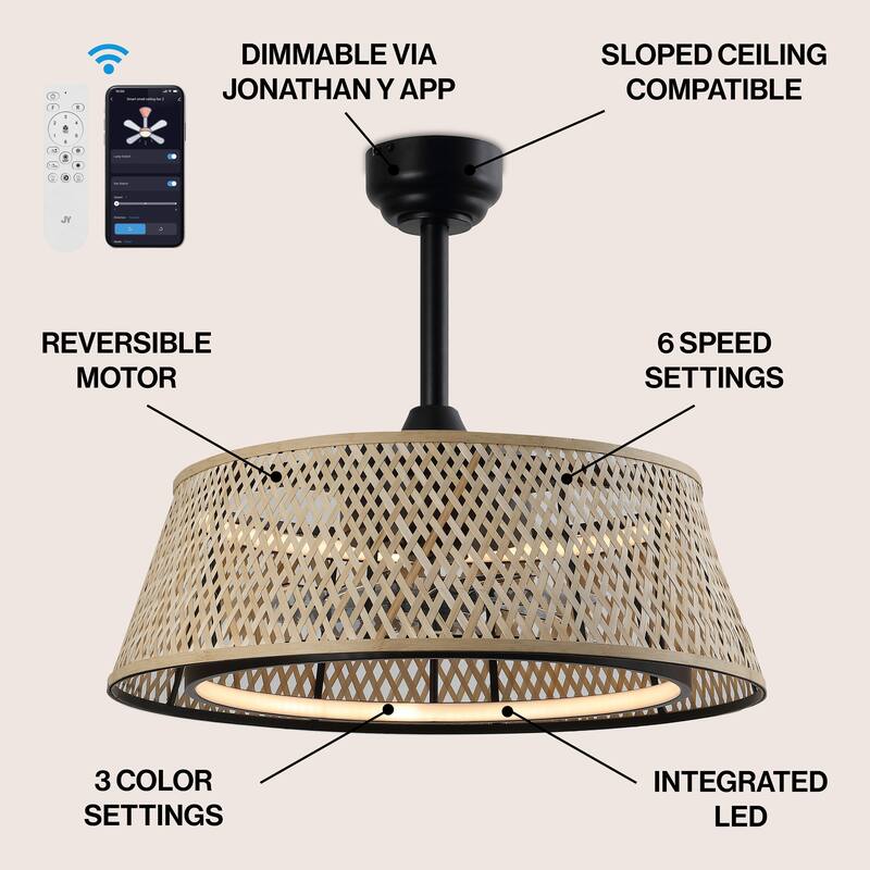Ceiling Fan, Remote-Controlled Traditional Design, By JONATHAN Y - 12-17-22 H x 23.75 L x 23.75 W