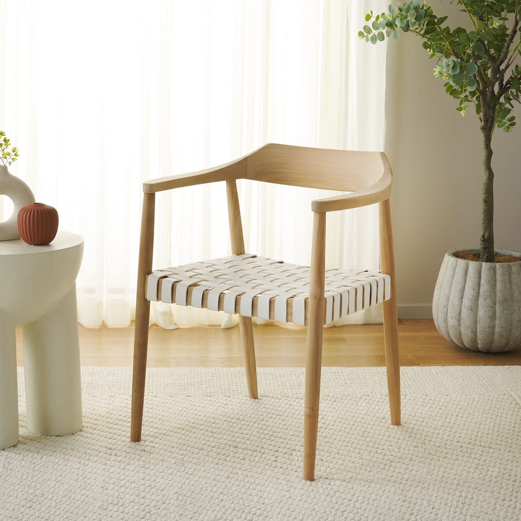 SAFAVIEH Diana Solid Wood & Leather Accent Chair (Fully Assembled) - W22" x D21" x H29" - 22Wx21Dx29H