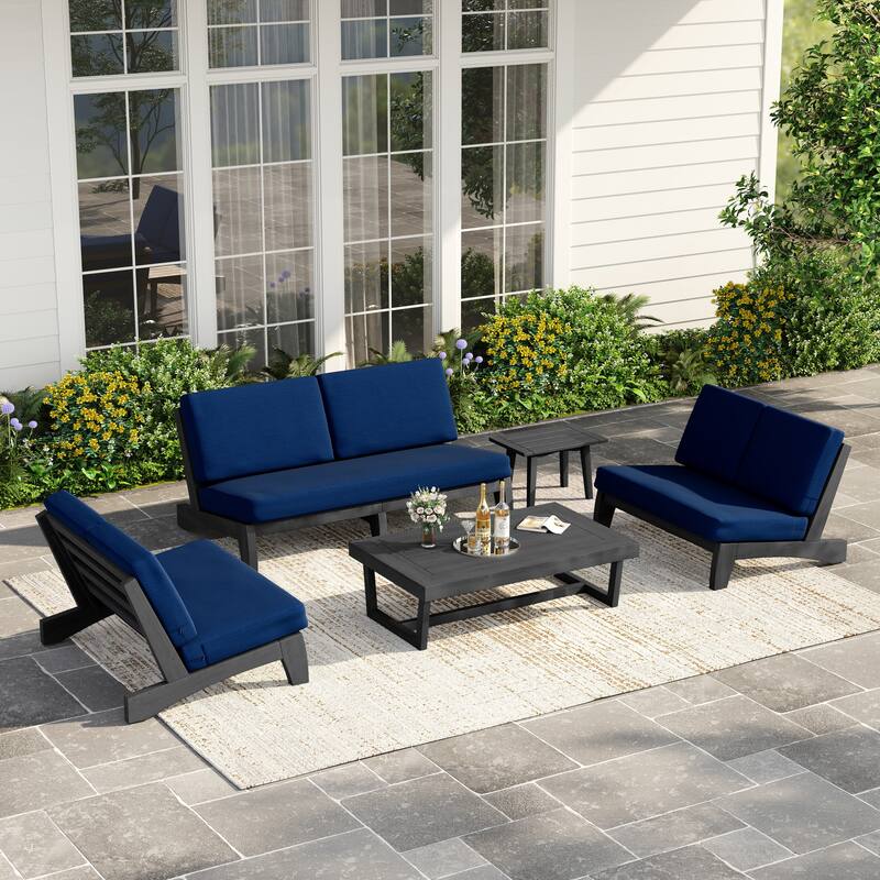 Casual Teak Outdoor Patio Conversation Set with Cushioned Sofa Loveaseat
