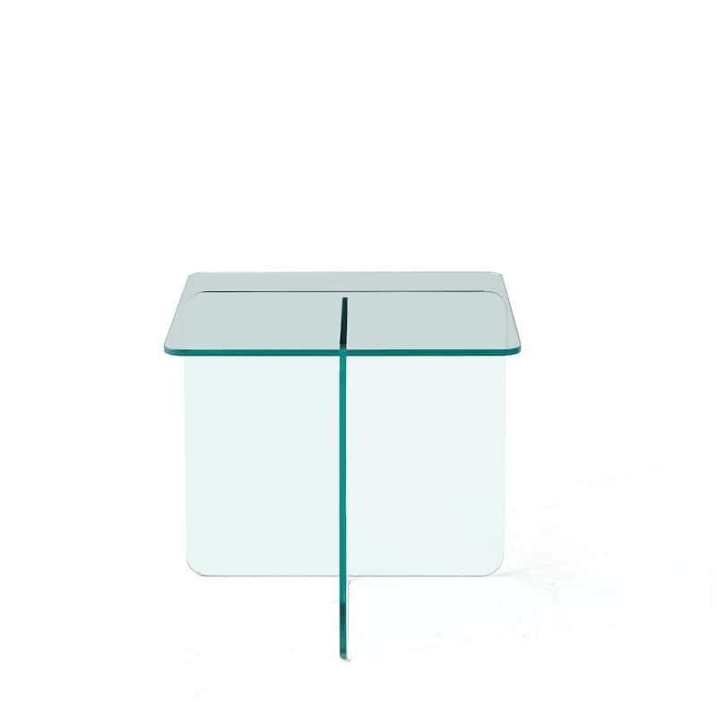 HomeRoots 16" Clear Glass Square Cross Legs End Table - 17.70 in. x 16.10 in. x 17.70 in.