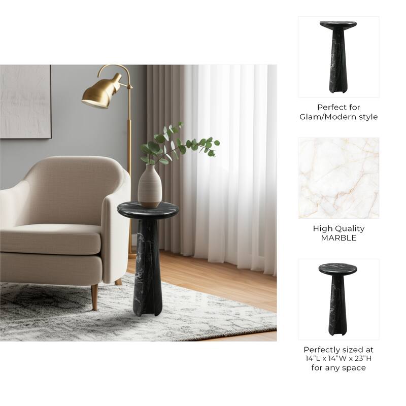 Marble Stone Accent Table Pedestal Base Savoir Style - 22" Black - 10" x 10" x 21.5"