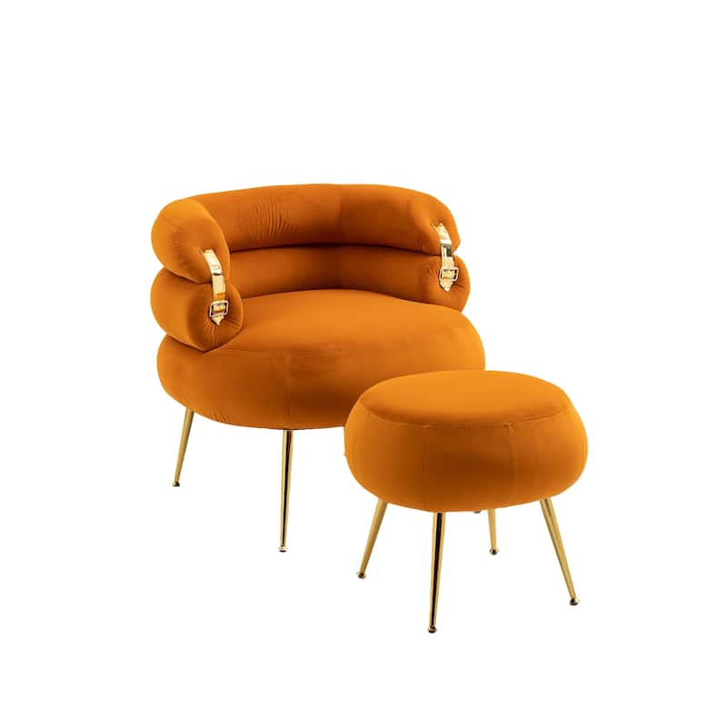 Velvet Upholstered Tubulous Accent Chair With Ottoman