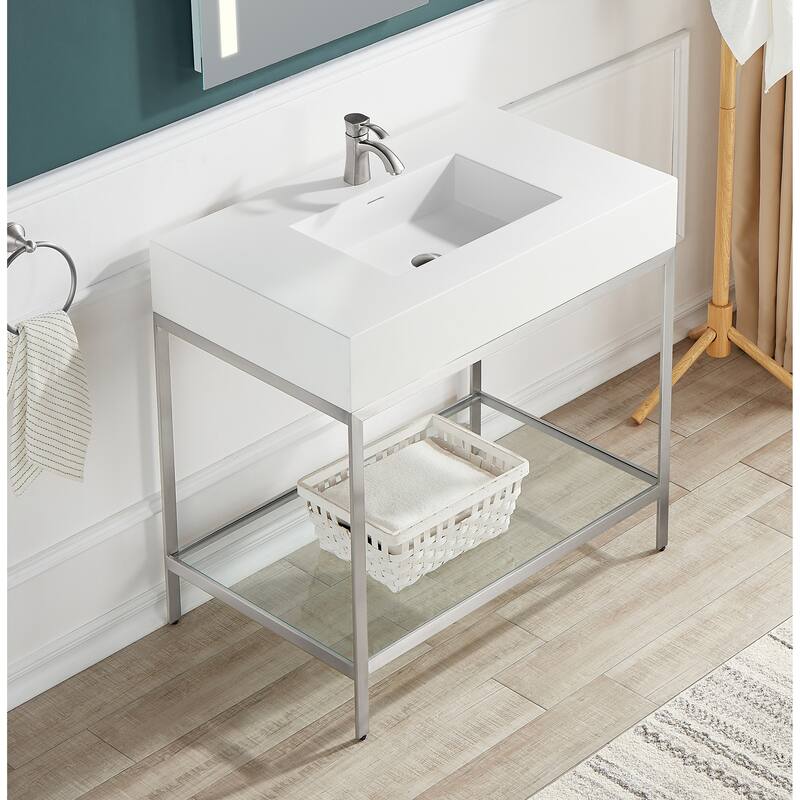 Ventura 36 in. Rust-Resistant Stainless Steel Console Sink Frame in Brushed Nickel with Mounting Hardware