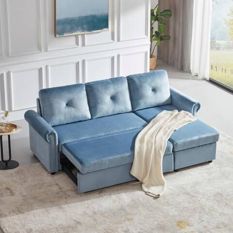 83" Sleeper Sofa Bed Convertible Sectional Sofa Couch, 3-Seater L-Shape Corner Couch with Storage for Living Room Apartment