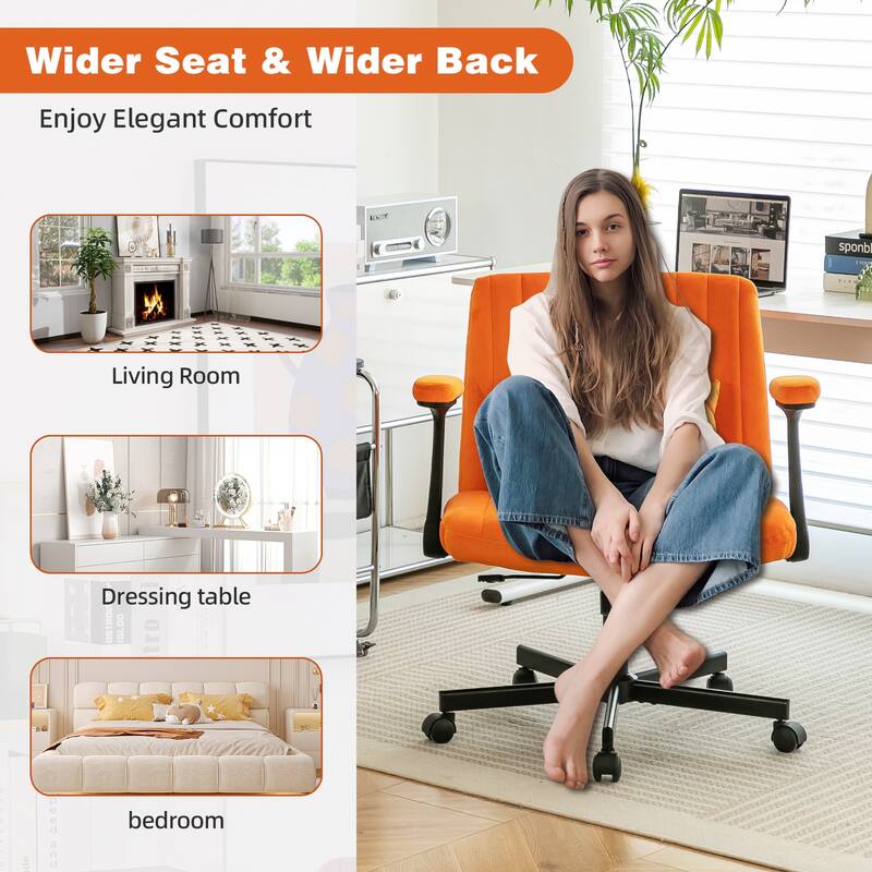 Velvet Criss Cross Armrest Office Chair with Wheels - Modern for Home Office, Meditation & Creative Work