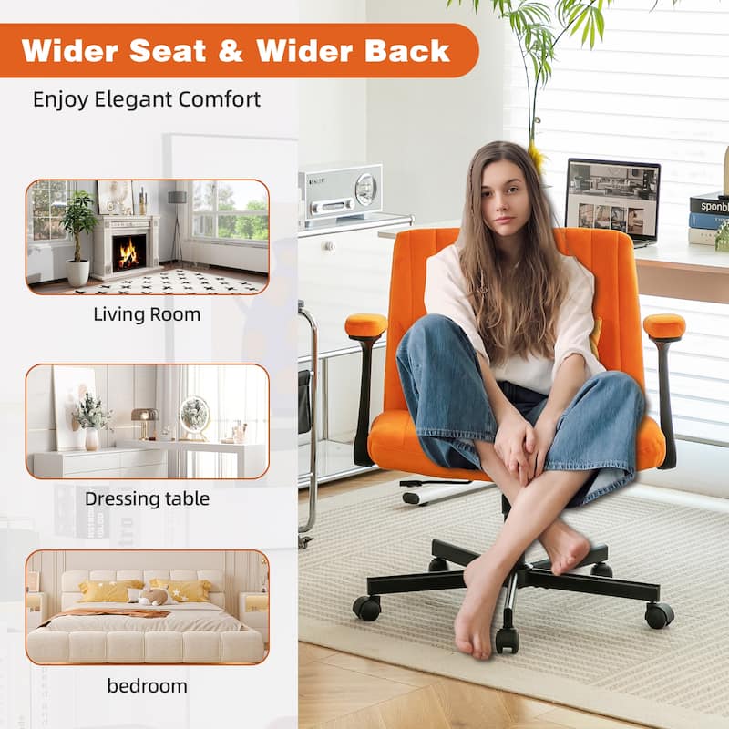 Velvet Criss Cross Armrest Office Chair with Wheels - Stylish for Home Office, Gaming & Makeup