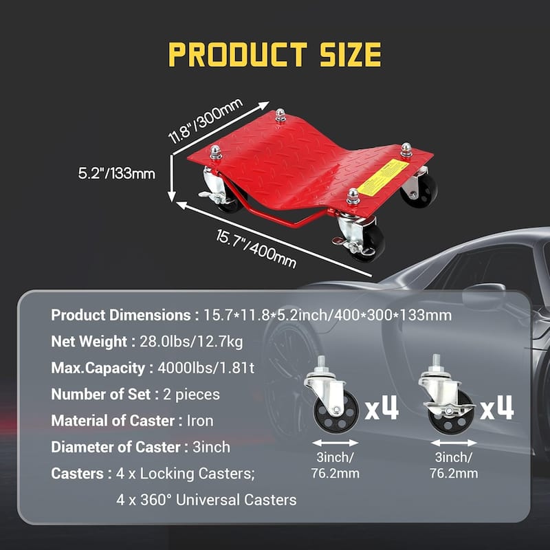Heavy Duty Vehicle Wheel Dollies for Moving Cars, Trucks, SUVs