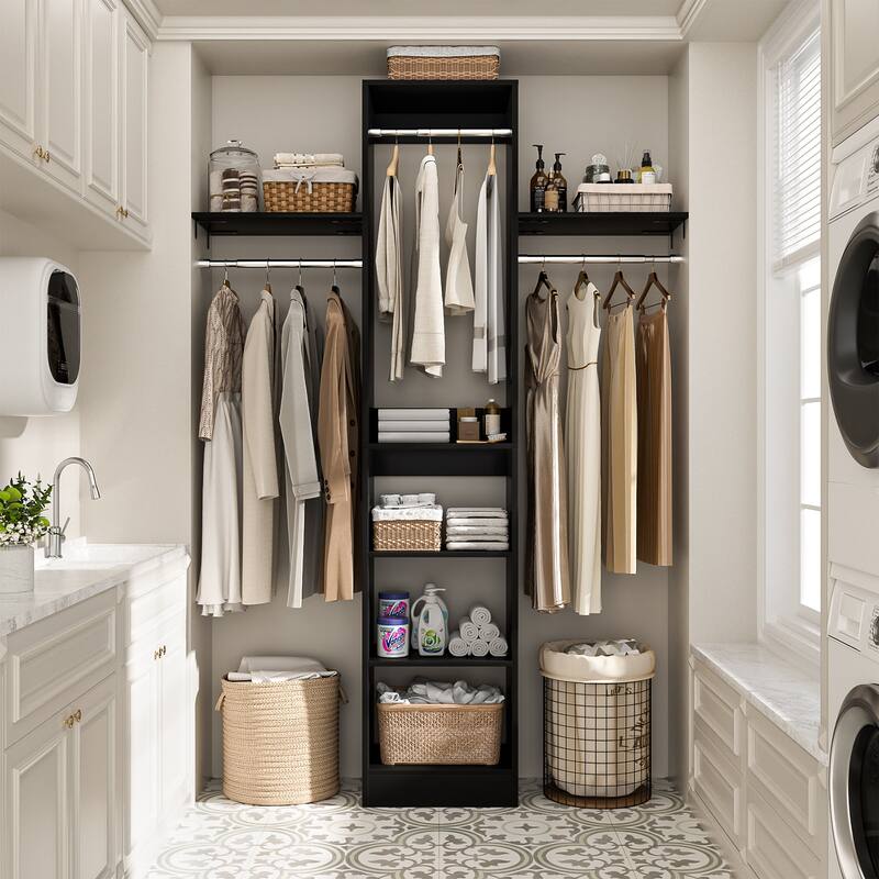 4 FT Closet Organizer with 4 Hanging Rods, Small Closet System with Storage Shelves