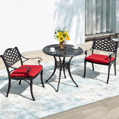 Outdoor 2-Person Cast Aluminum Bistro Set with Olefin Cushions