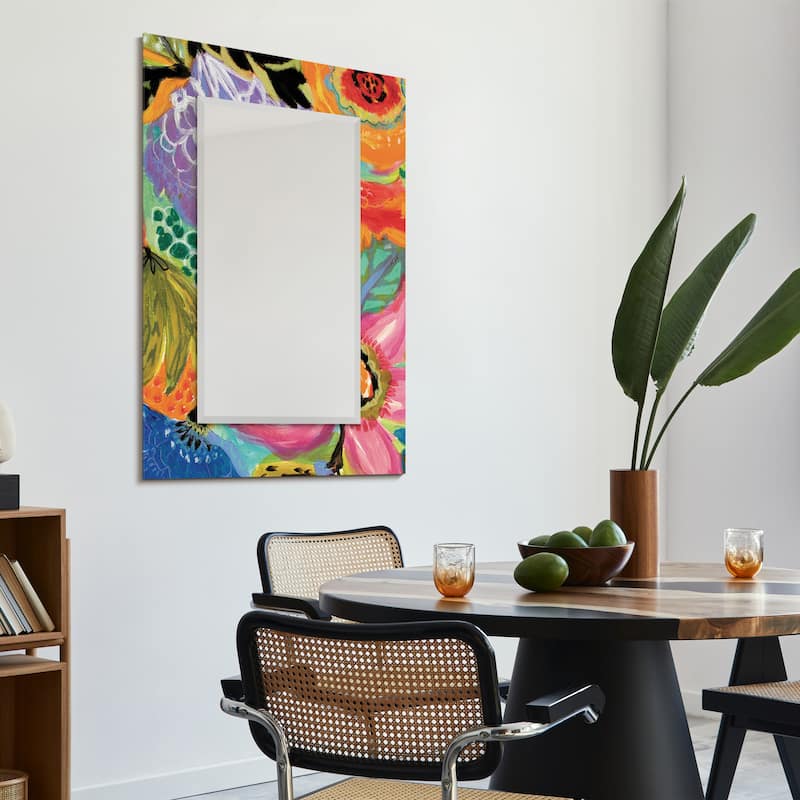 "Secret Garden Floral II" Rectangular Beveled Mirror on Free Floating Reverse Printed Tempered Art Glass - 48" x 32"