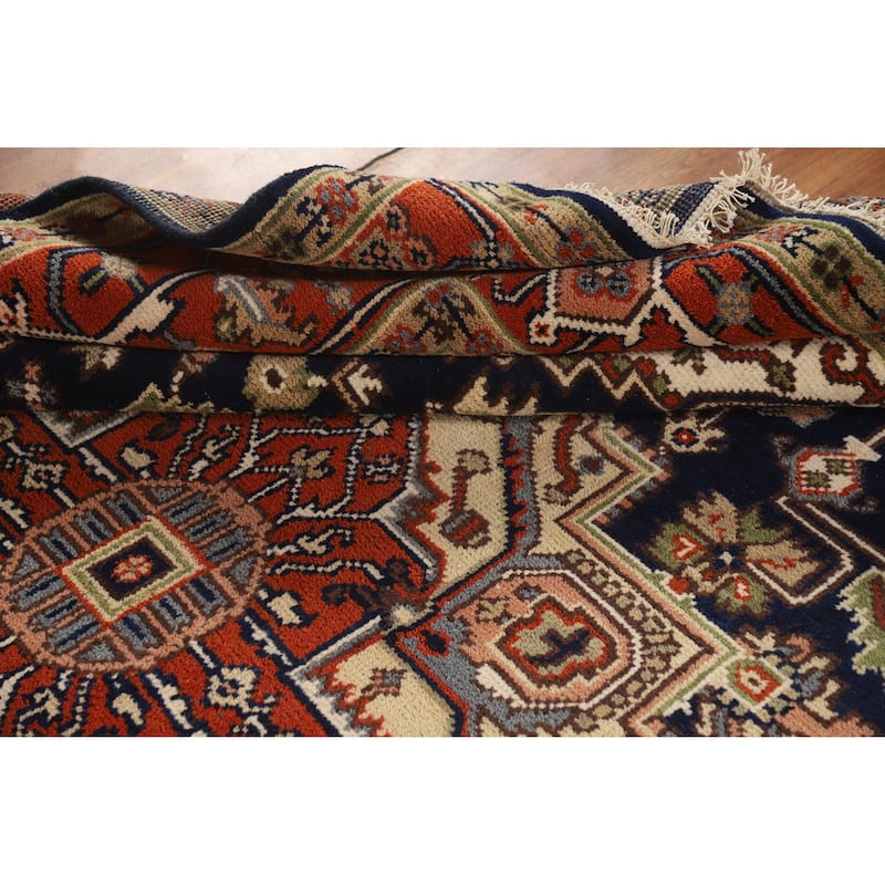 Hand Knotted Oriental 100% Wool Carpet Traditional Medallion Navy Blue & Blues Heriz (serapi) Area Rug - 10' 0'' X 7' 11''
