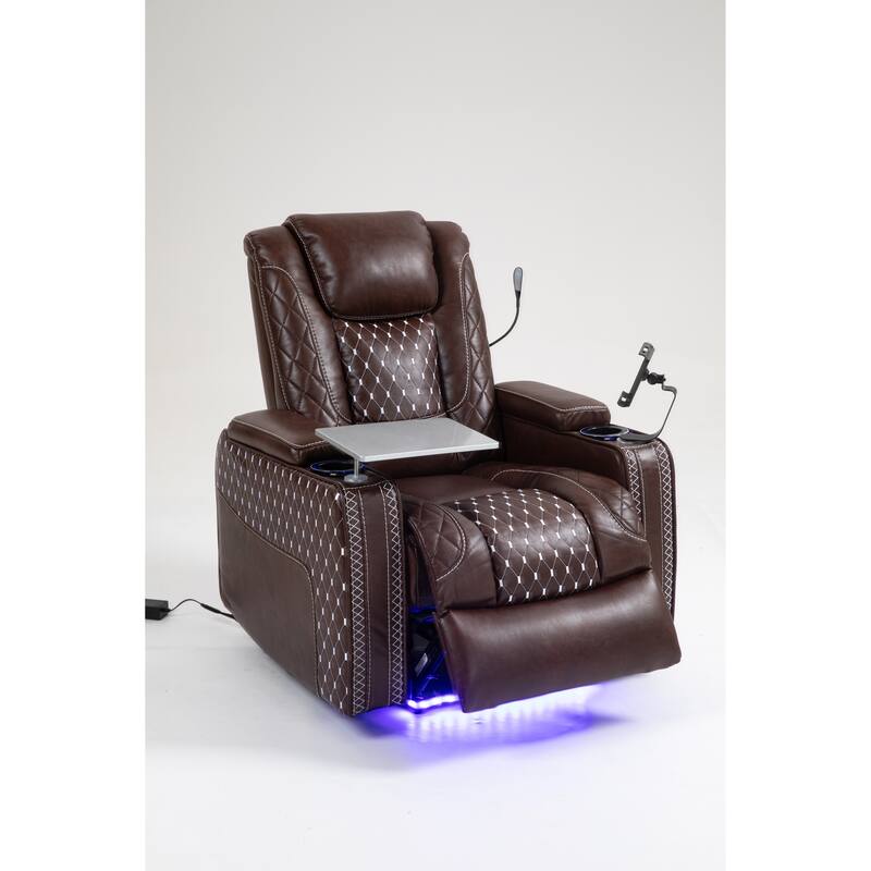 Leather Zero‑Gravity Recliner Chair with Infinite Position, LED & Cup Holders