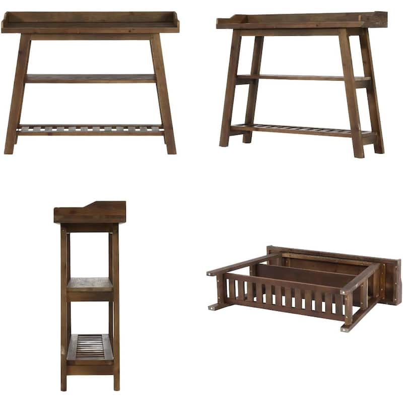 45 Inch Solid Wood Console Entryway Table, 3-Tier Narrow Sofa Tables with Storage - 45.28" L x 13.78" W x 36.22" H
