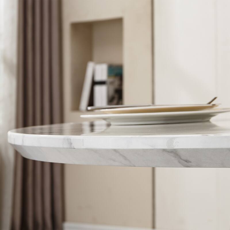GDFStudio - Lisa Series 47" Round Marble Dining Table and Stainless Steel Base for Dining Room, Kitchen
