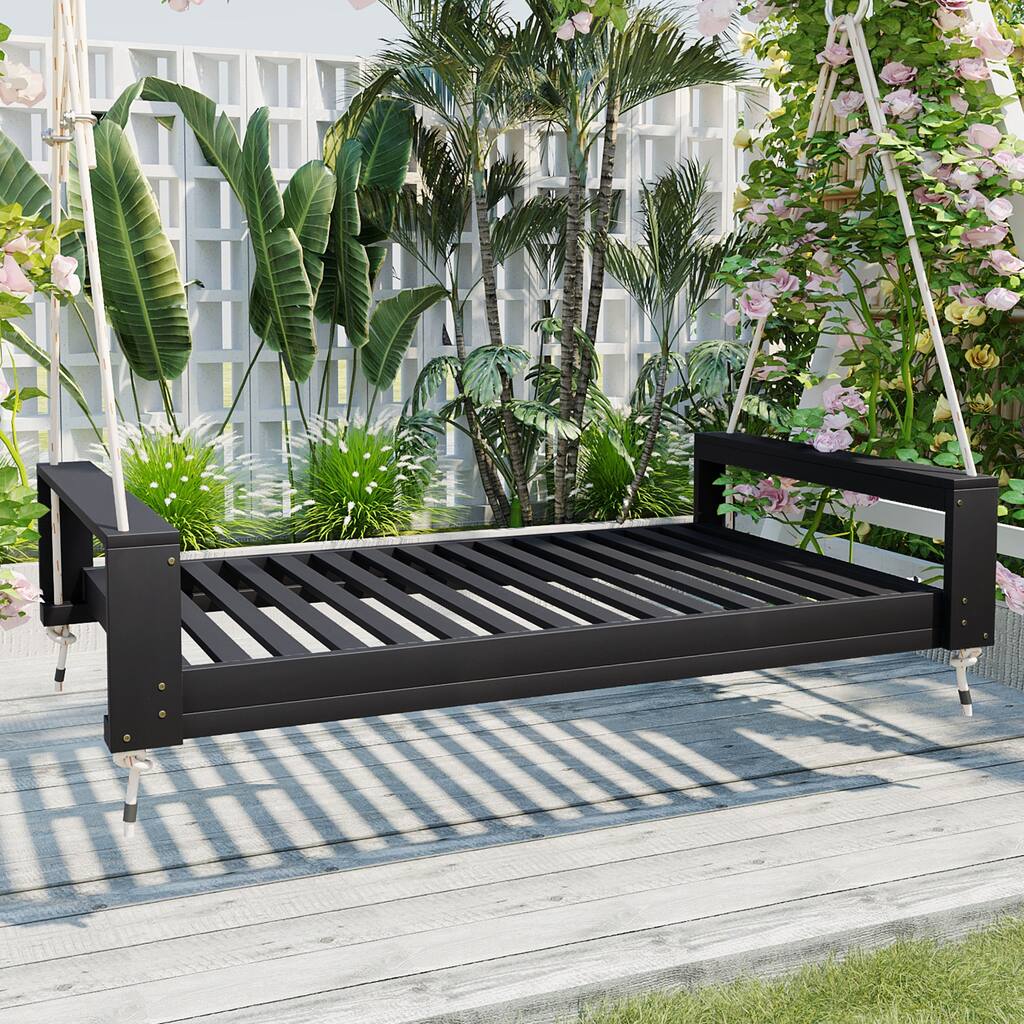 Patio Twin Size Porch Swing Bed Seating with Hemp Ropes